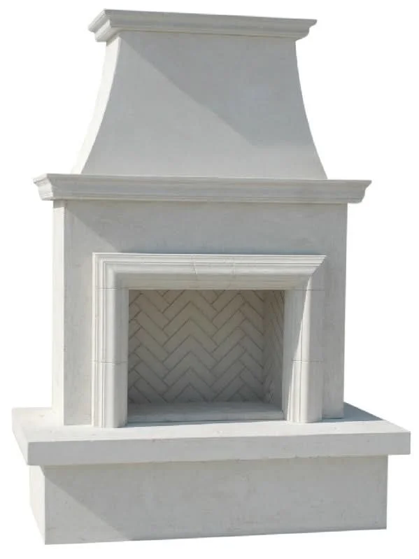 American Fyre Designs 91 Inch Vent-Free Free-Standing Outdoor Contractor's Model with Moulding Fireplace - White Concrete- 145-11-A-WC-RBC