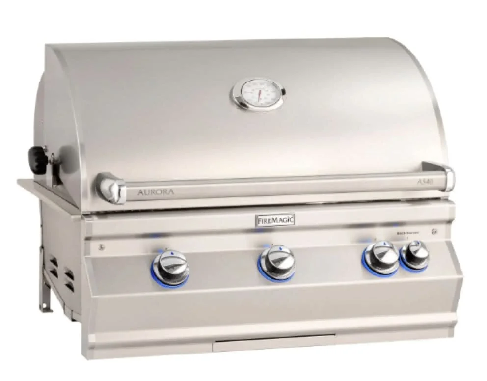 Fire Magic Aurora A540I - 30-Inch 3-Burner Built-In Grill with Rotisserie and Analog Thermometer - Natural Gas - A540I-8EAN