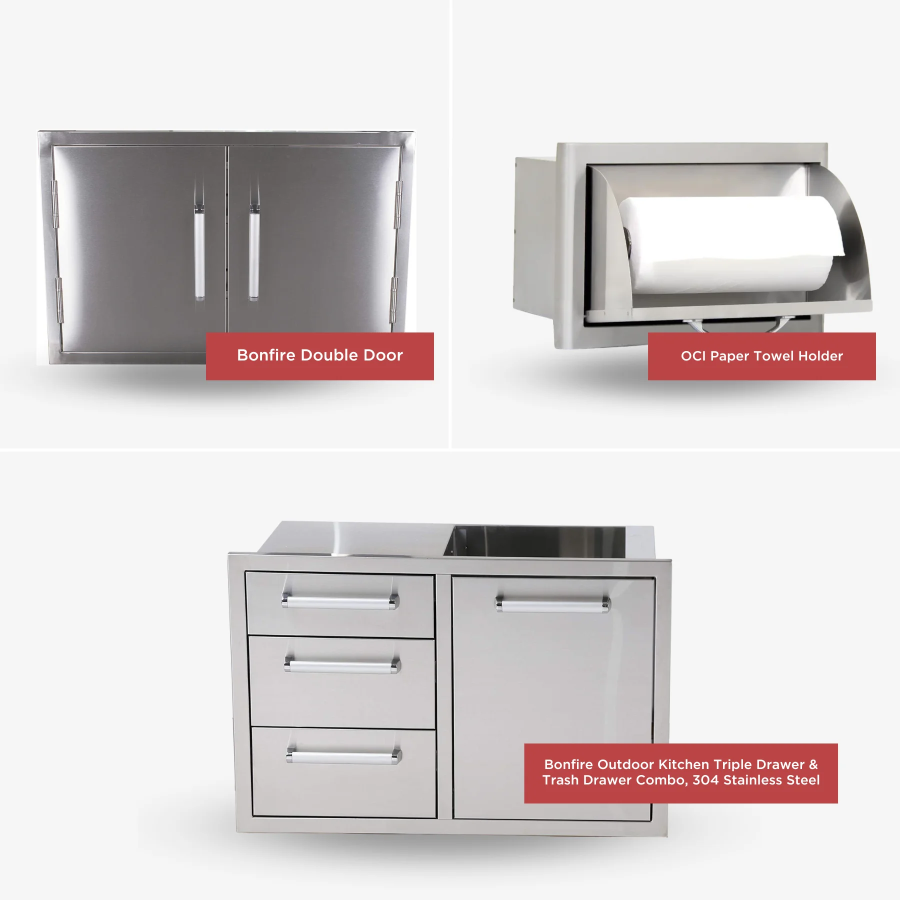 Whistler Basic Package with Stainless Steel Access Door, Paper towel holder and Triple Drawer & Trash Drawer Combo