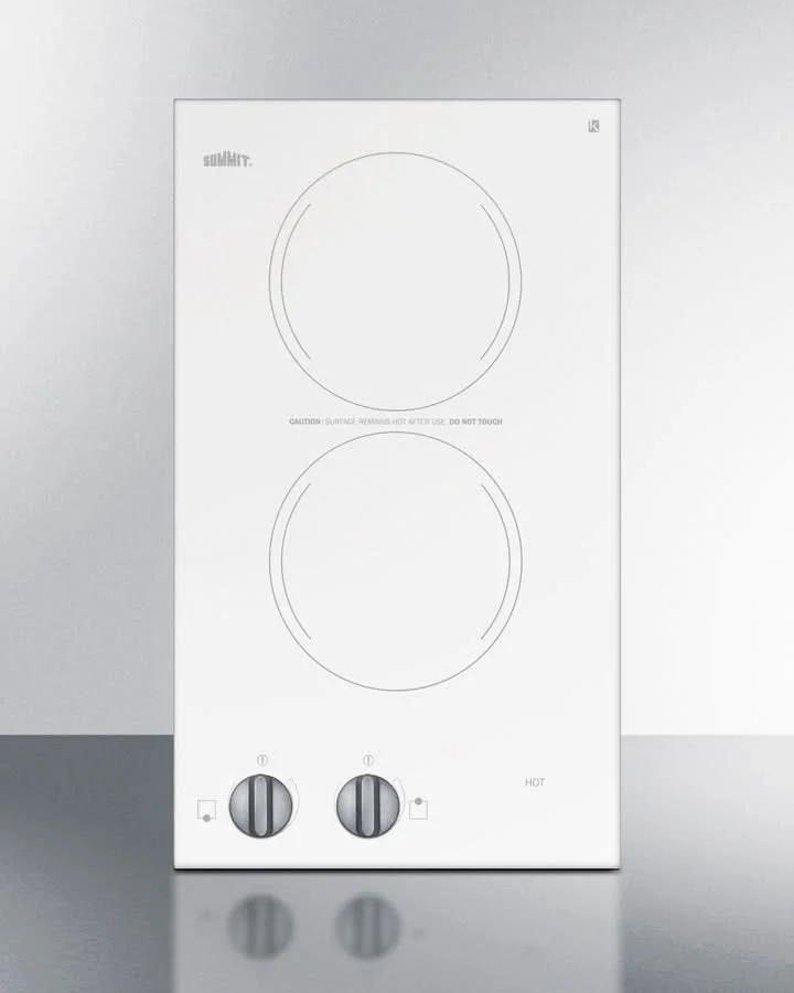Summit 12 Wide 220-240V 2-Burner Radiant Cooktop White - CR2220WHE