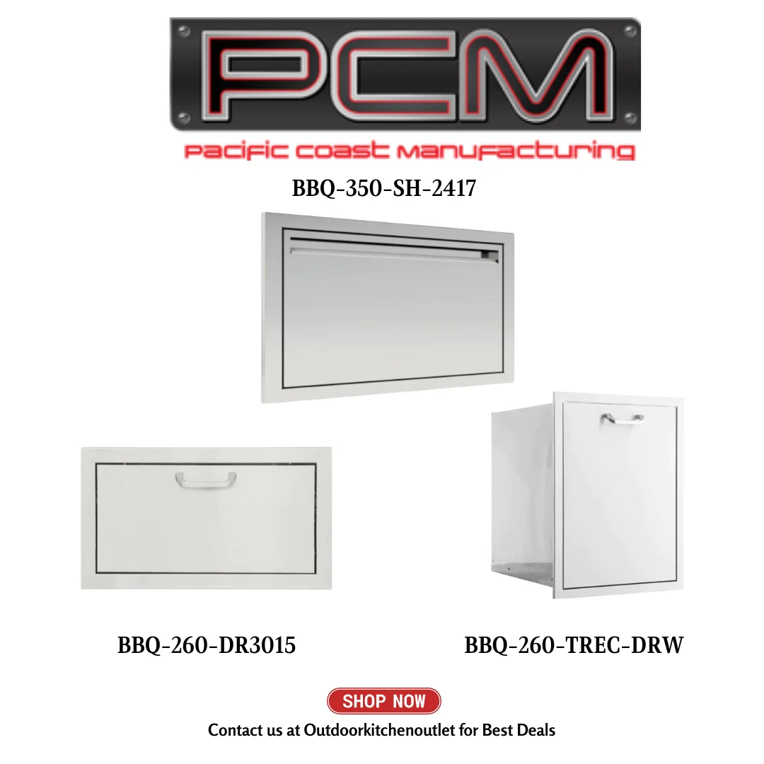 PCM BBQ-350-SH-2417 Single Access Door with Single Drawer and Trash Bin - PCKG1-BBQ-350-SH-2417