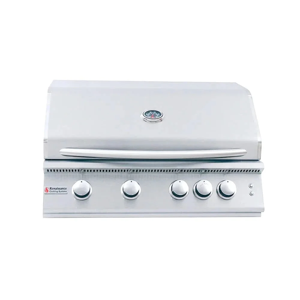 RCS Premier - 32-Inch 4-Burner Built-In Grill with Blue LED and Rear Burner - Natural Gas - RJC32AL
