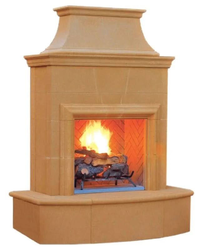 American Fyre Designs 84 Inch Vented Free-Standing Outdoor Petite Cordova Fireplace, 16 Inch Rectangle Bullnose, No Recess, Smoke, Key Value on the RIGHT/Gas Source out the BACK- 025-02-N-SM-RBC
