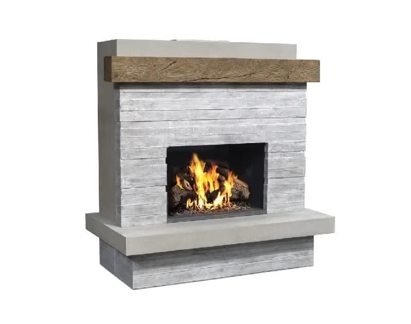 American Fyre Designs 68 1/2 Inch Vent-Free Wall Mount Outdoor Brooklyn Fireplace, Silver Pine, Key Value on the RIGHT/Gas Source out the BACK- 150-CG-N-SP-RBC