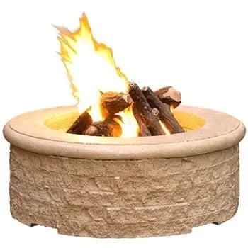 American Fyre Designs 39 Inch Round Chiseled Firepit, Cafe Blanco, Propane Gas- 680-CB-11-M6PC