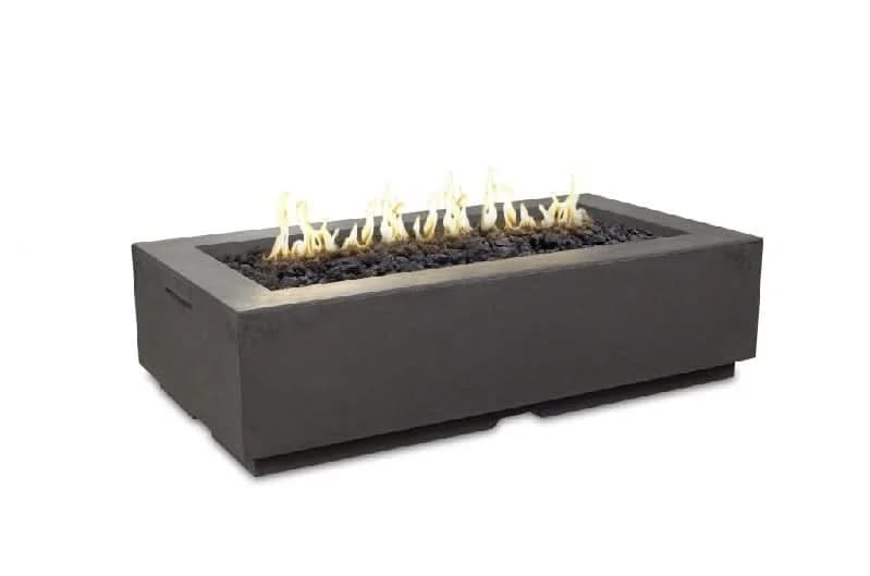 American Fyre Designs 56 Inch Louvre Rectangle Firepit, White Concrete, Propane Gas- 689-WC-11-M7PC