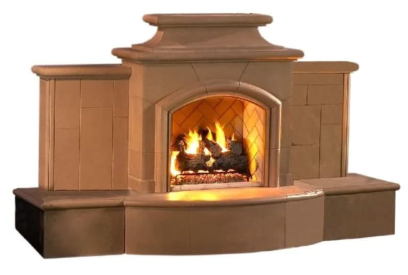 American Fyre Designs 67 Inch Vented Free-Standing Outdoor Grand Mariposa Fireplace with Extended Bullnose Hearth, Hearth Only, Smoke, Key Value on the RIGHT/Gas Source UNDERNEATH- 868-05-H-SM-RUC