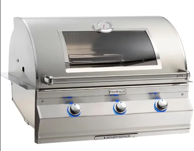 Fire Magic Aurora A790I - 36-Inch 3-Burner Built-In Grill with Magic View Window and Analog Thermometer - Liquid Propane Gas - A790I-7EAP-W