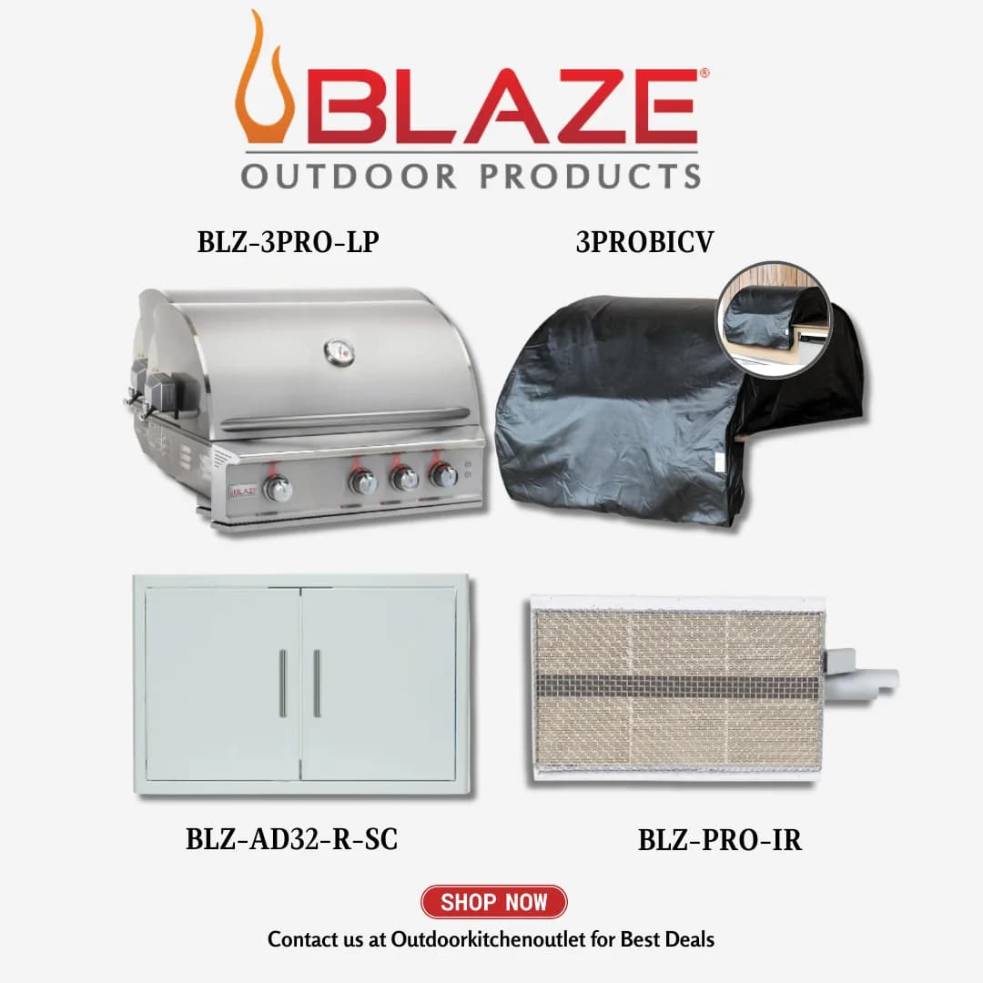Blaze Outdoor Standard Package LTE 34-inch 3 Burner Grill with Cover, Infrared Burner and Stainless Steel Door LP