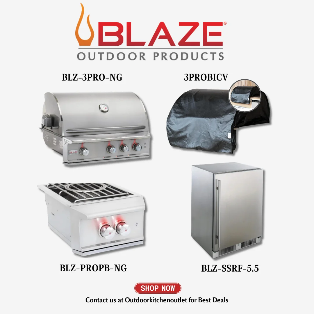Blaze Outdoor Standard Package Pro Lux 34-inch 3 burner grill with Cover, Power burner and Refrigerator NG