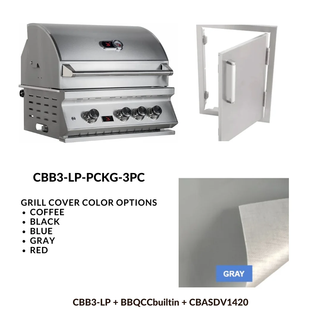 Whistler Basic Package 3 burner Built-in gas Grill with Stainless Steel Access door and Custom Grill cover with 5 year warranty LP