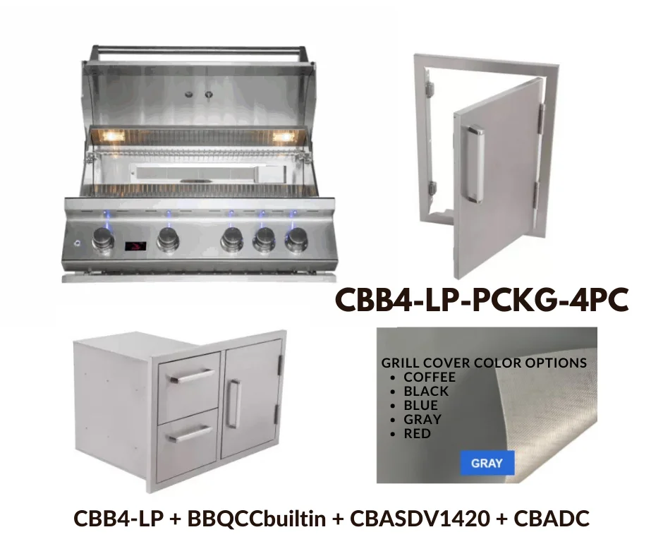 Whistler Standard Package 4 burner Built-in gas Grill with Stainless Steel Access door, Door Drawer Combo and Custom Grill cover with 5 year warranty LP