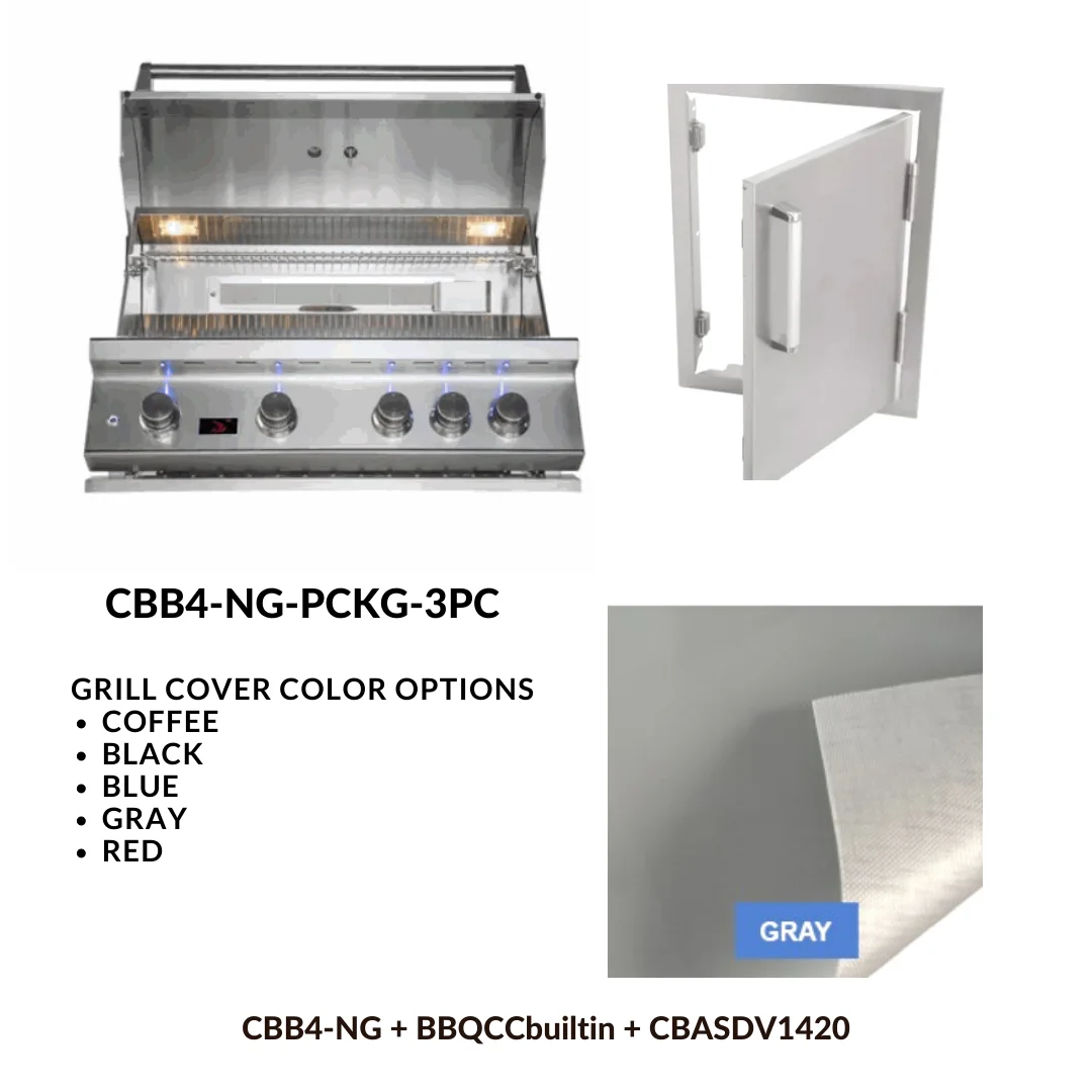 Whistler Basic Package 4 burner Built-in gas Grill with Stainless Steel Access door and Custom Grill cover with 5 year warranty NG