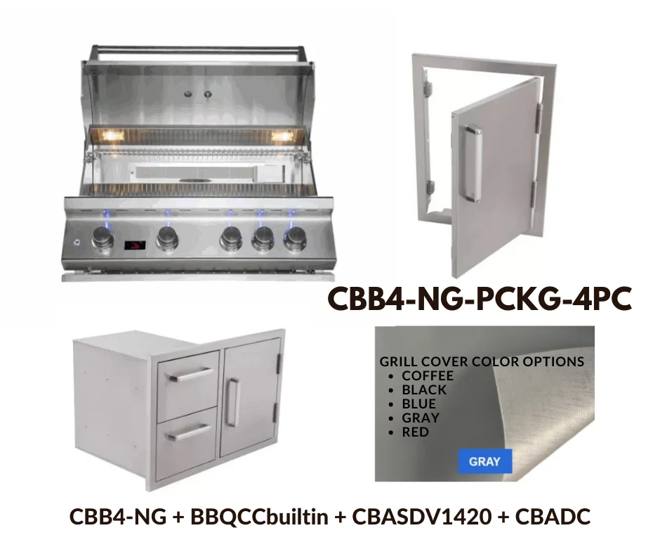 Whistler Standard PackageΒ 4 burner Built-in gas Grill with Stainless Steel Access door, Door Drawer Combo and Custom Grill cover with 5 year warranty NG