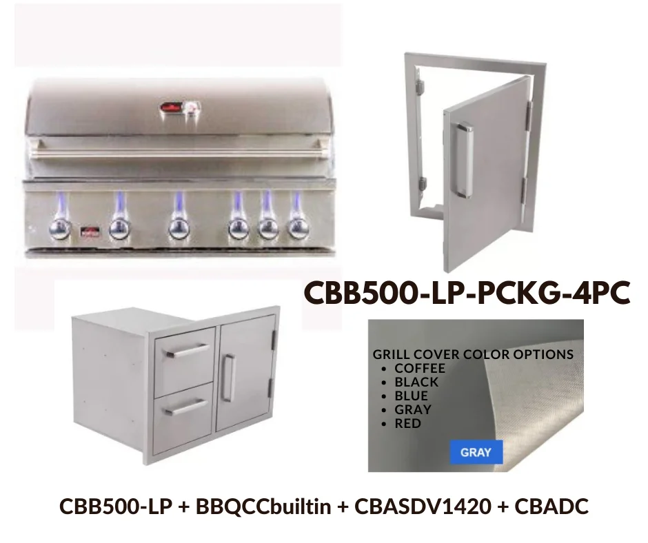 Whistler Standard Package Built-in 5 burner gas Grill with Stainless Steel Access door, Door Drawer Combo and Custom Grill cover with 5 year warranty LP