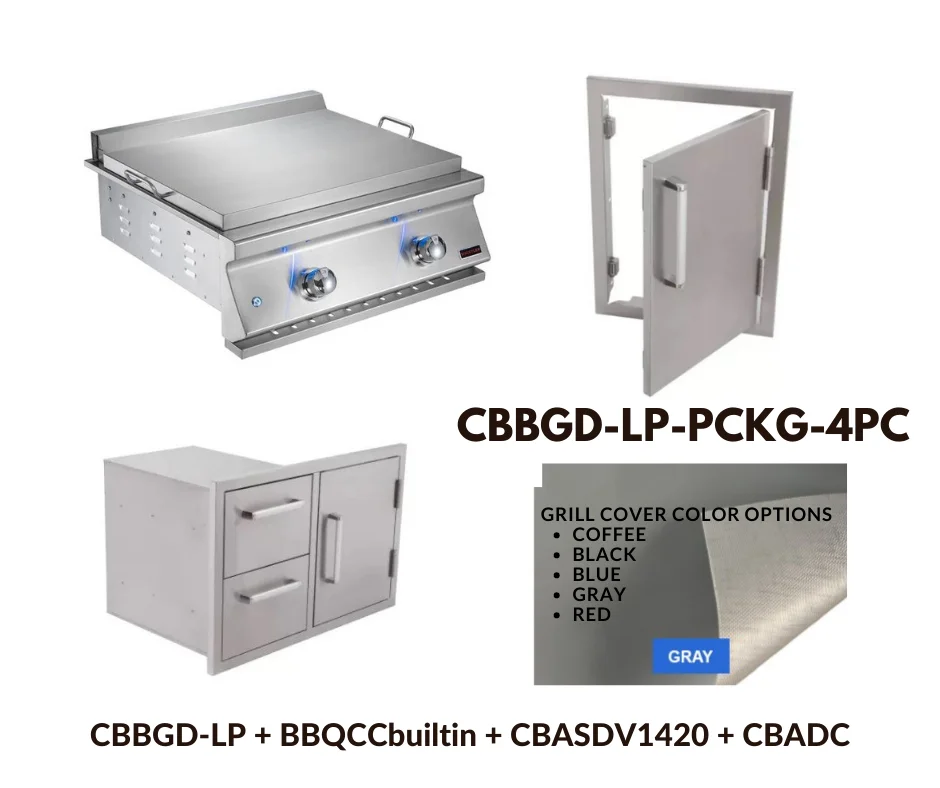 Whistler Standard Package Built-in Gas Griddle with Stainless Steel Access door, Door Drawer Combo and Custom Grill cover with 5 year warranty LP