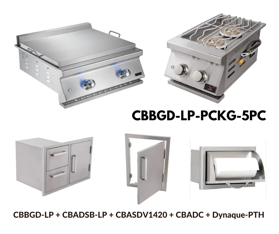 Whistler Standard Package Built-in Gas Griddle with Double Side Burner, Stainless Steel Access door, Door Drawer Combo and Paper Towel Holder LP