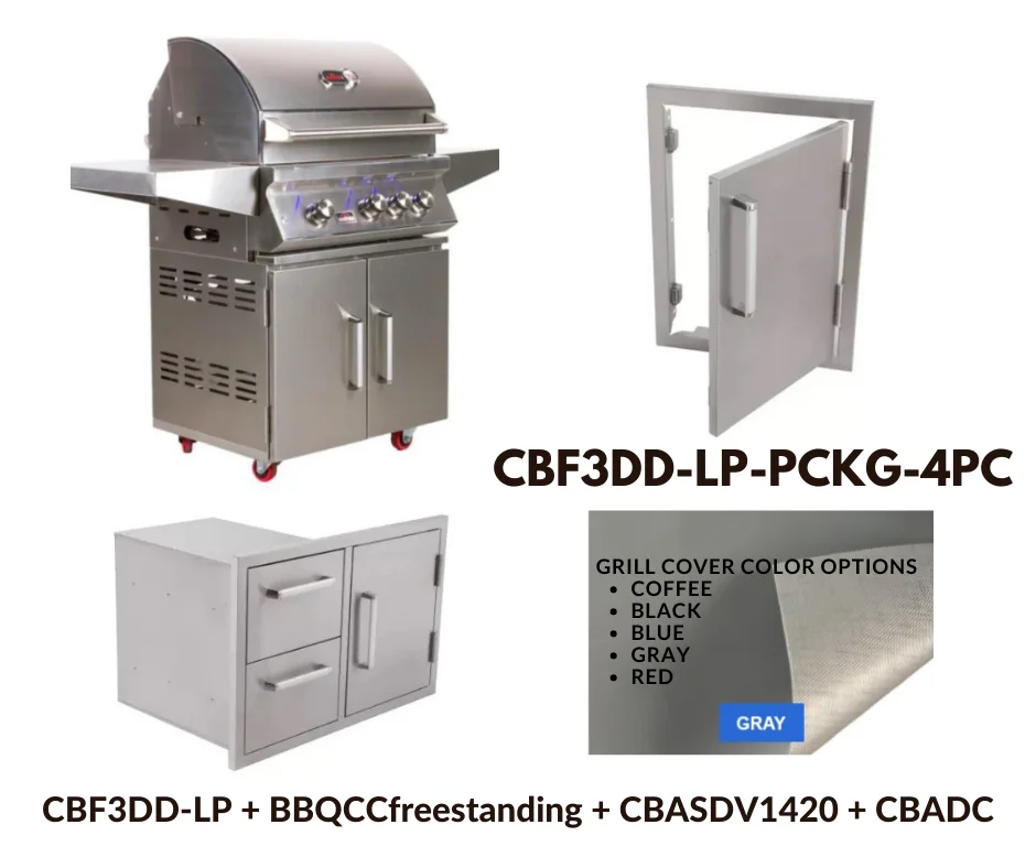 Whistler Standard Package 4 burner Freestanding Double Door Cart Gas Grill with Stainless Steel Access door, Door Drawer Combo and Custom Grill cover with 5 year warranty LP