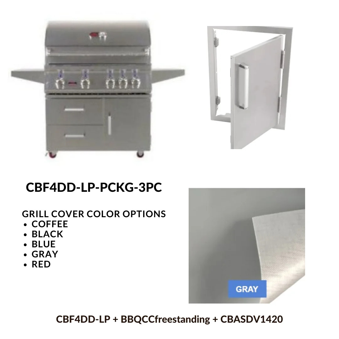 Whistler Basic Package 4 burner Freestanding Double Door Cart Gas Grill with Stainless Steel Access door and Custom Grill cover with 5 year warranty LP