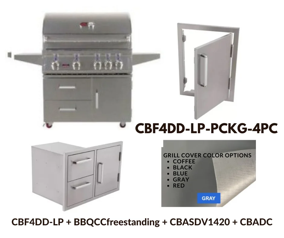 Whistler Standard Package 4 burner Built-in gas Grill with Stainless Steel Access door, Door Drawer Combo and Custom Grill cover with 5 year warranty LP