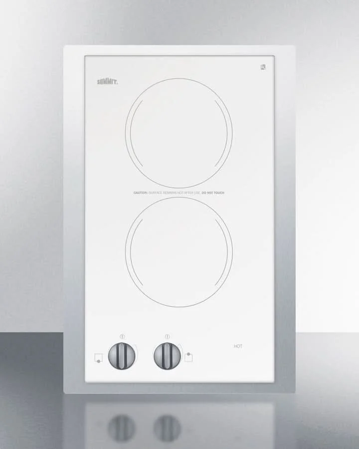 Summit 15 Wide 230V 2-Burner Radiant Cooktop White - CR2220WHTK15