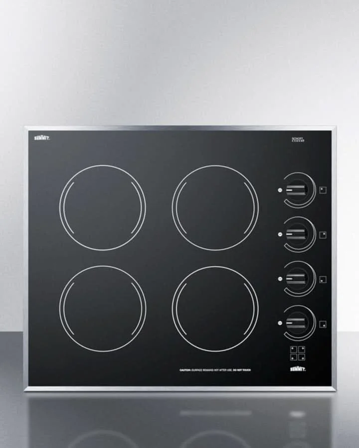 Summit 24 Wide 230V 4-Burner Radiant Cooktop Black - CR424BL