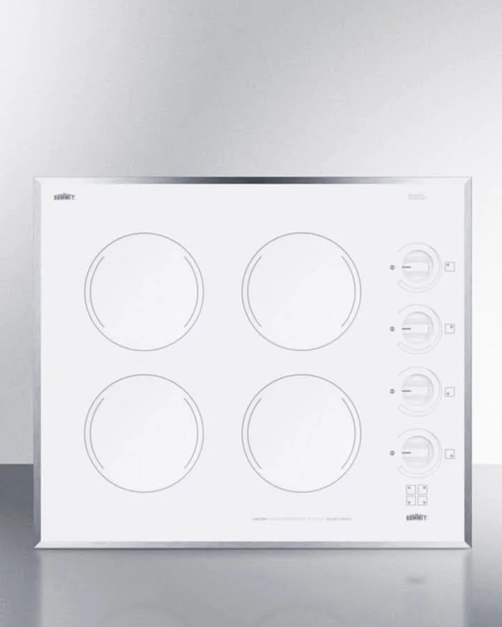 Summit 24 Wide 230V 4-Burner Radiant Cooktop White - CR424WH