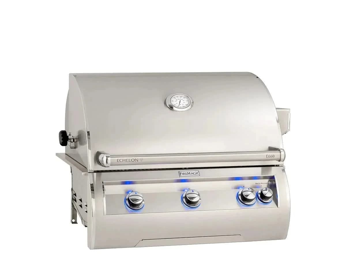 Fire Magic Echelon Diamond E660i 30-Inch Propane Gas Built-In Grill with Backburner, Rotisserie Kit and Analog Thermometer - E660I-8EAP