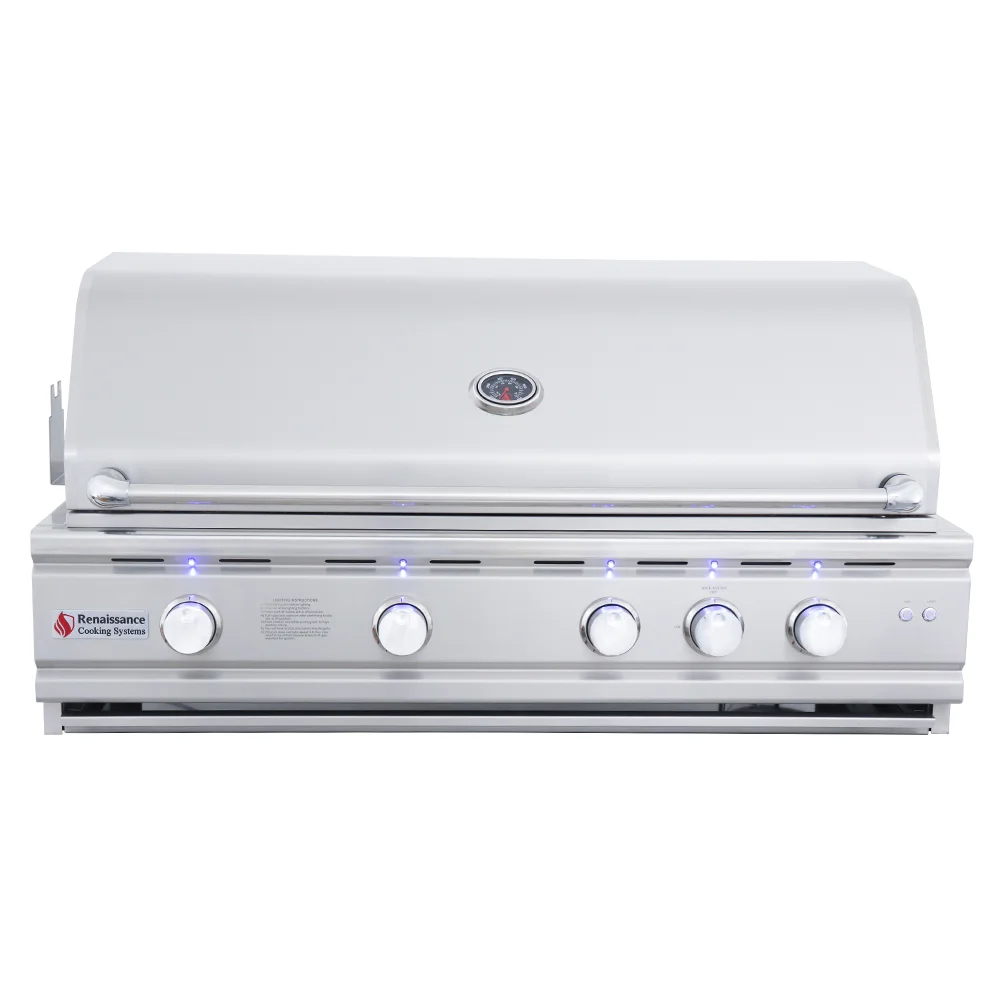 RCS Cutlass Pro - 42-Inch 4-Burner Built-In Grill with Blue LED Lights and Rear Burner - Natural Gas - RON42A