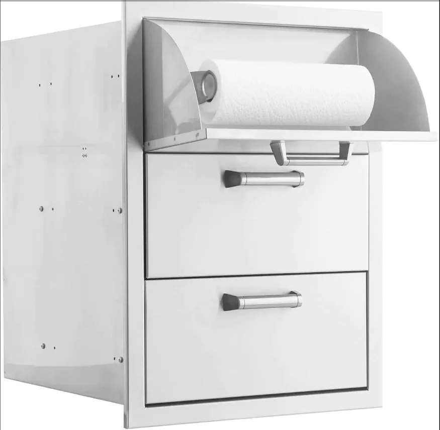 PCM 16-Inch Stainless Steel Double Access Drawer With Paper Towel Dispenser, Contempo - BBQ-260-DRW3-PTH + BBQ-350H-Handle (3)