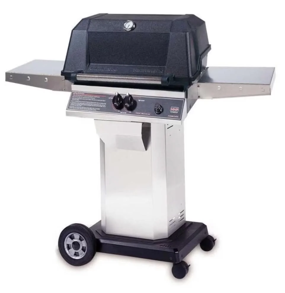 MHP WNK4DD - 57-Inch 2-Burner Stainless Cart Grill with Stainless Steel Shelves and Sear Magic Grids - Natural Gas Grill - WNK4DD-NS + OCOL + OM-N
