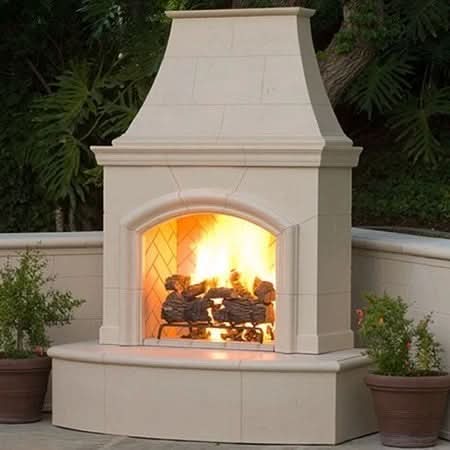 American Fyre Designs 87 Inch Vented Free-Standing Outdoor Phoenix Fireplace, 16 Inch Radiused Bullnose, Hearth Only, Sedona, Key Value on the RIGHT/Gas Source UNDERNEATH- 017-01-H-SD-RUC