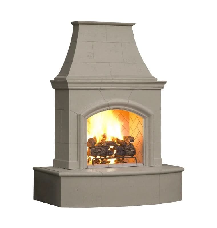 American Fyre Designs 87 Inch Vented Free-Standing Outdoor Phoenix Fireplace, 16 Inch Radiused Bullnose, No Recess, Black Lava, Key Value on the LEFT/Gas Source UNDERNEATH- 017-01-N-BA-LUC