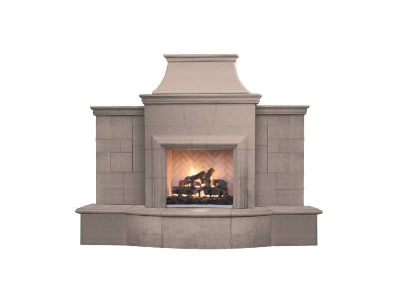 American Fyre Designs 84 3/4 Inch Vent-Free Free-Standing Outdoor Grand Petite Cordova Fireplace with Extended Bullnose Hearth, No Recess, Smoke, Key Value on the RIGHT/Gas Source out the BACK- 165-10-N-SM-RBC