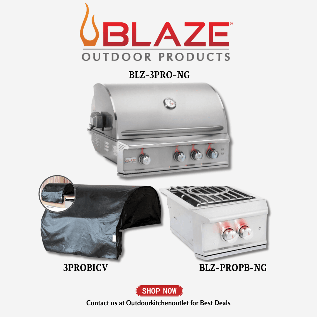 Blaze Outdoor Basic Package Pro Lux 34-inch 3 Burner Grill with Cover and Power Burner NG
