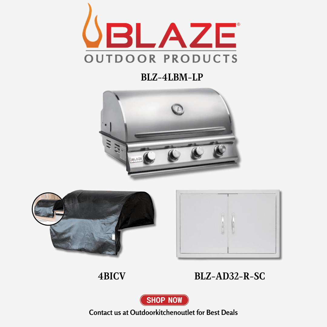 Blaze Outdoor Basic Package Prelude LBM 4 Burner 32 inch Grill with Cover and Stainless Steel Access Door LP