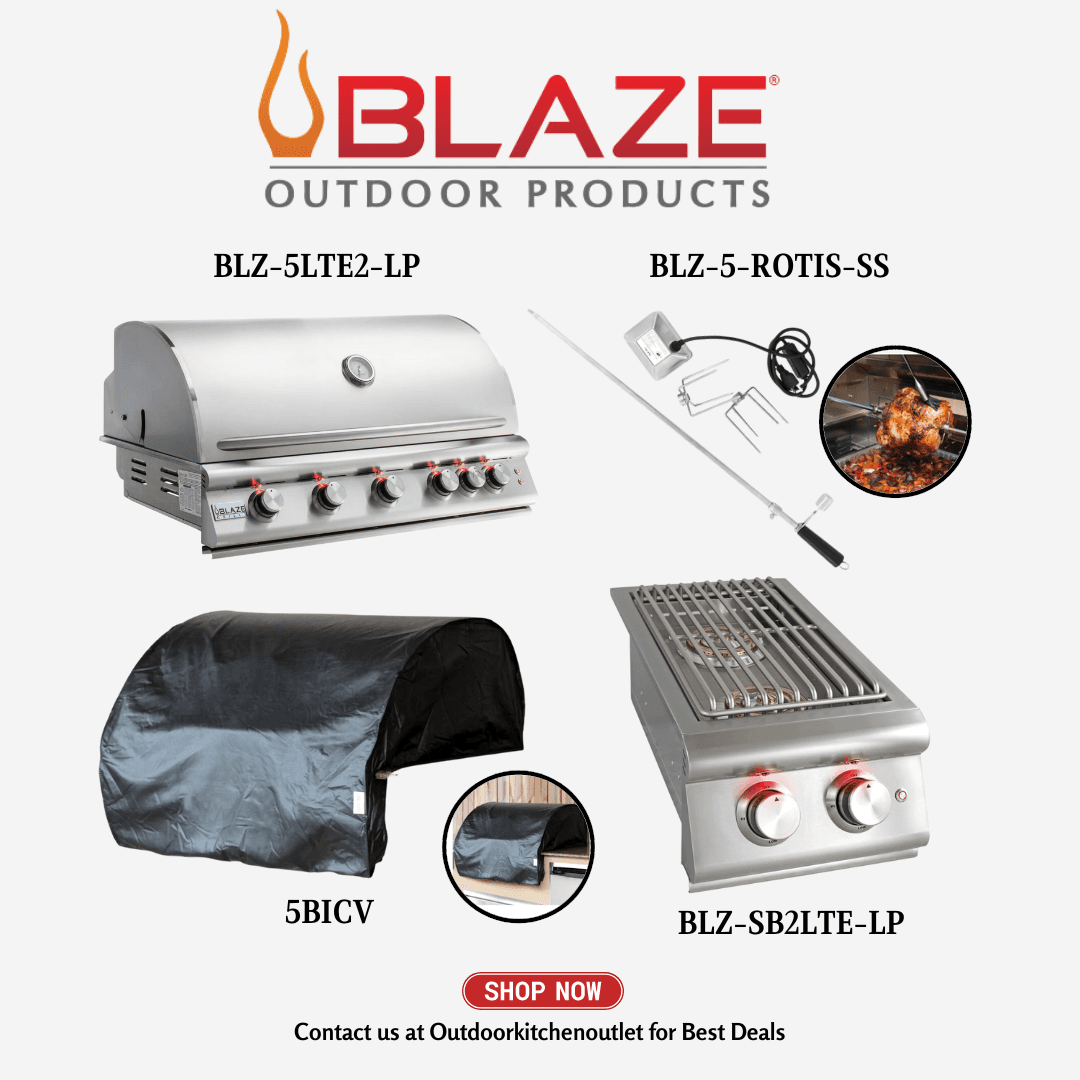 Blaze Outdoor Standard Package LTE 40-inch 5 Burner Grill with Rotisserie, Cover and Double Side Burner LP