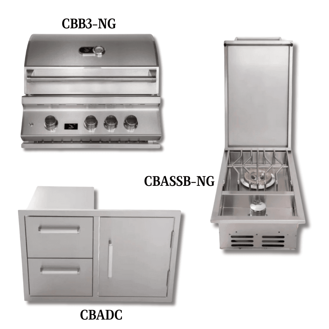 Whistler Bonfire Basic Package Built-in 3 burner Gas Grill with Double Side Burner and Door Drawer Combo NG