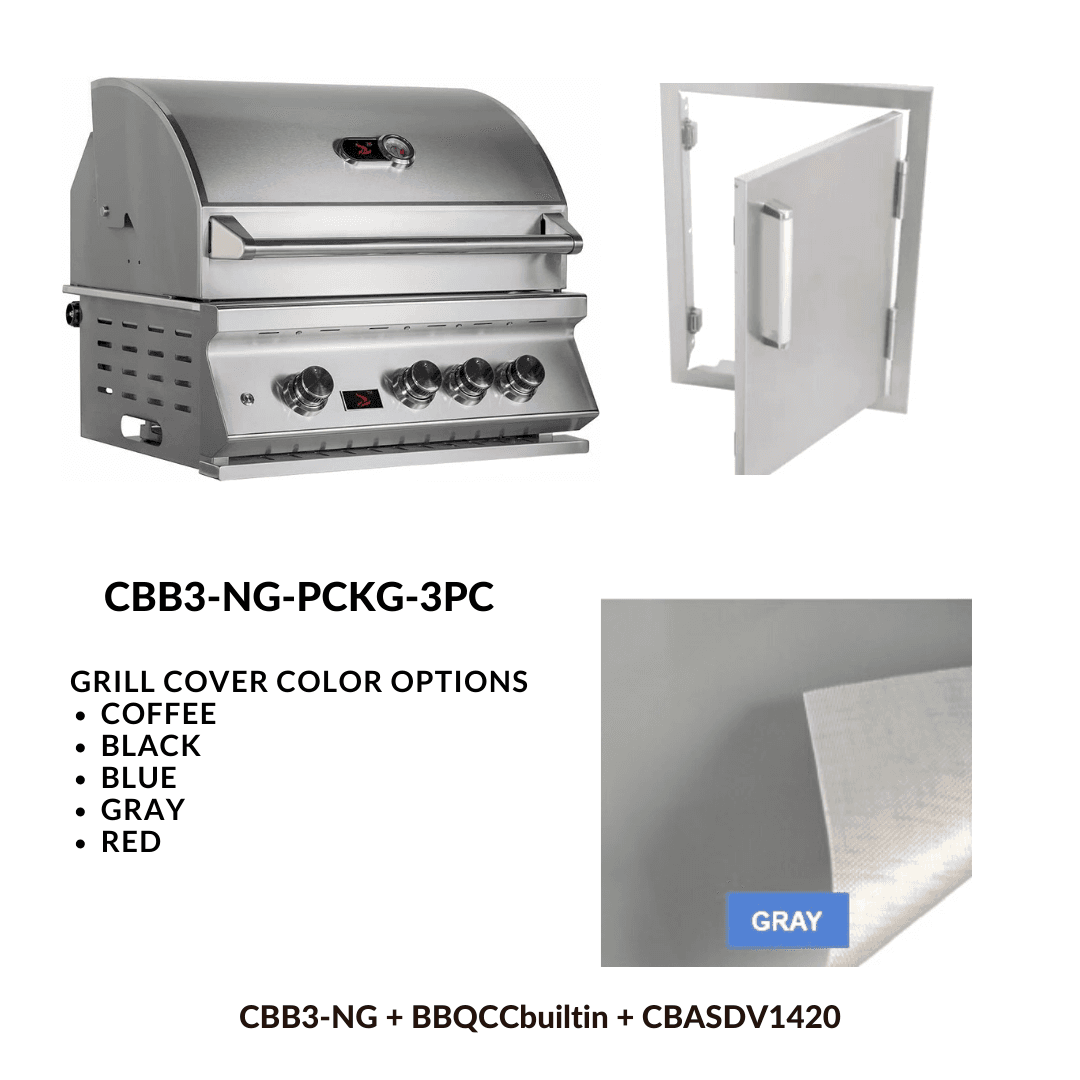 Whistler Basic Package 3 burner Built-in gas Grill with Stainless Steel Access door and Custom Grill cover with 5 year warranty NG