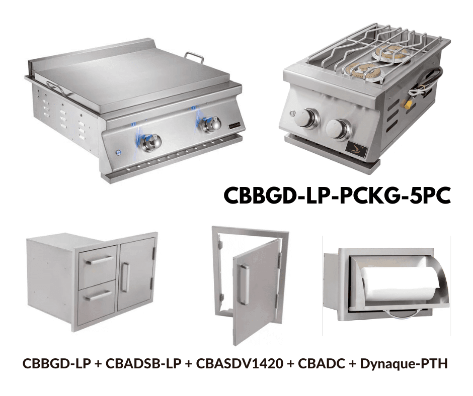 Whistler Standard Package Built-in Gas Griddle with Double Side Burner, Stainless Steel Access door, Door Drawer Combo and Paper Towel Holder LP