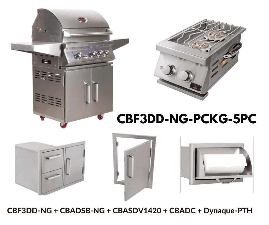 Whistler Standard Package 3 burner Freestanding Double Door Cart Gas Grill with Double Side Burner, Stainless Steel Access door, Door Drawer Combo and Custom Grill cover with Paper Towel Holder NG
