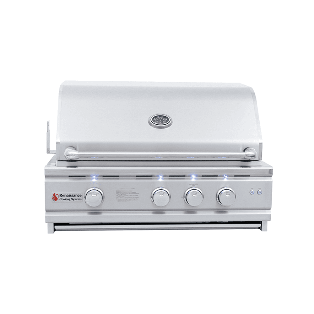 RCS Cutlass Pro 30-Inch 3-Burner Built-In Grill with Blue LED Lights and Rear Burner - Natural Gas - RON30A